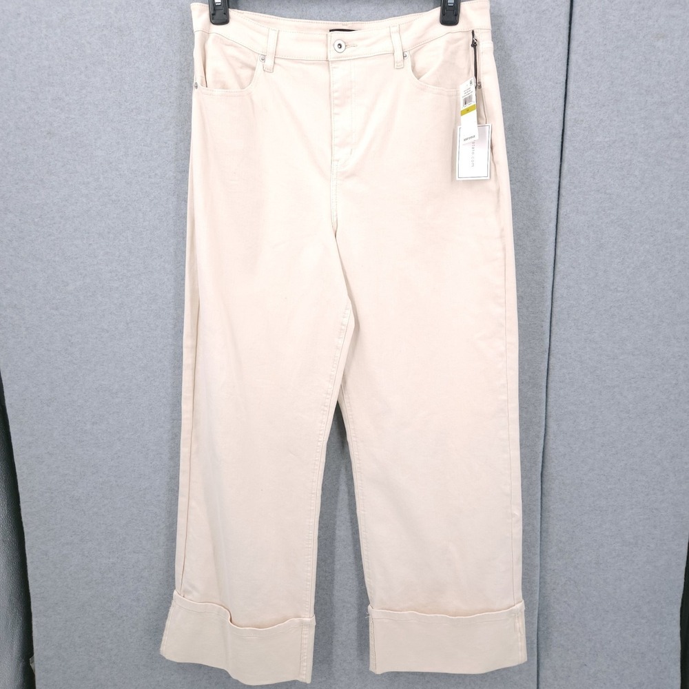 1.State Denim‎ Roll Cuff Wide Leg New Ivory Button Vine Vintage Jeans Womens 14
